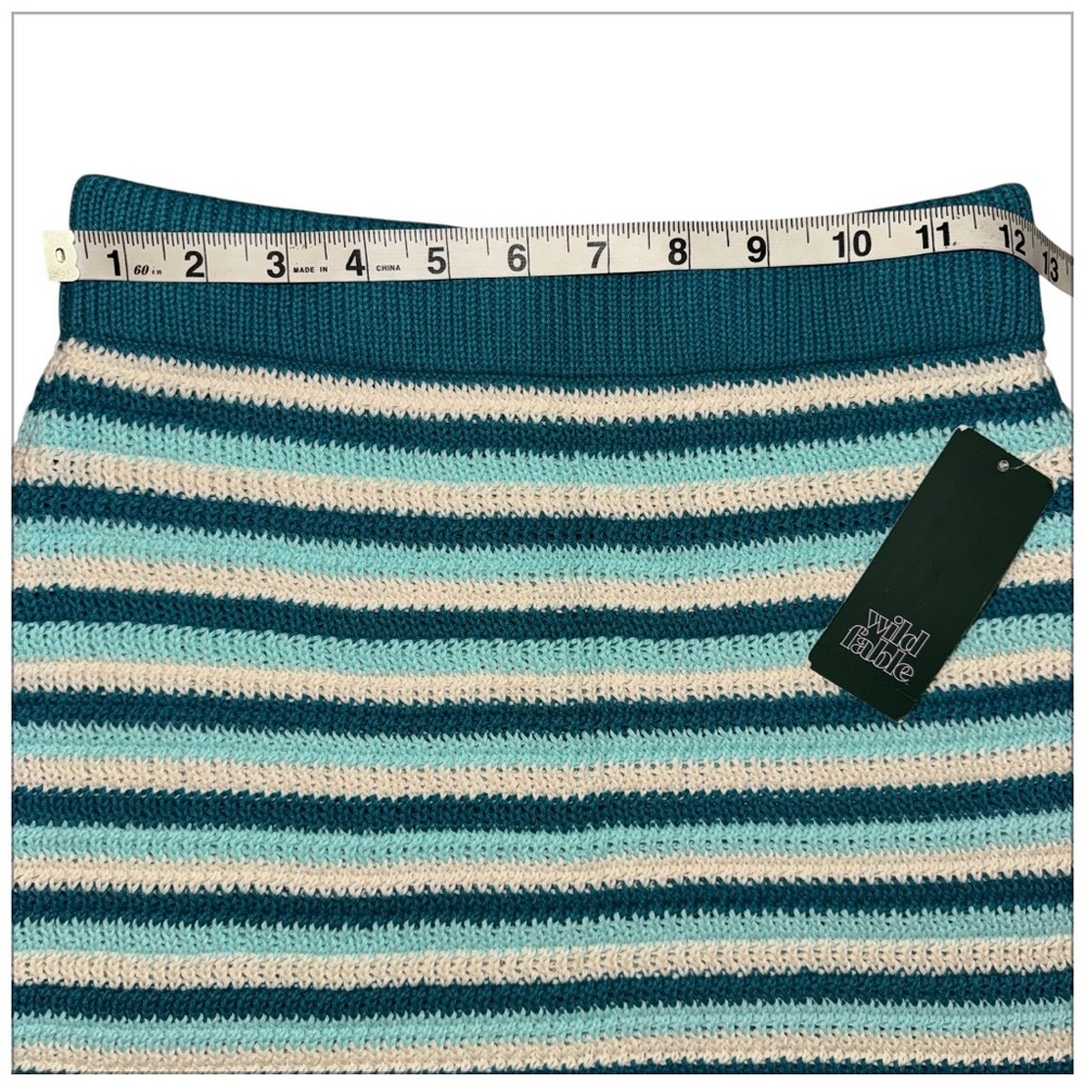 Wild Fable Striped Knit Mini Skirt Teal Cream Crochet Style Boho Size Small NWT - Picture 3 of 5
